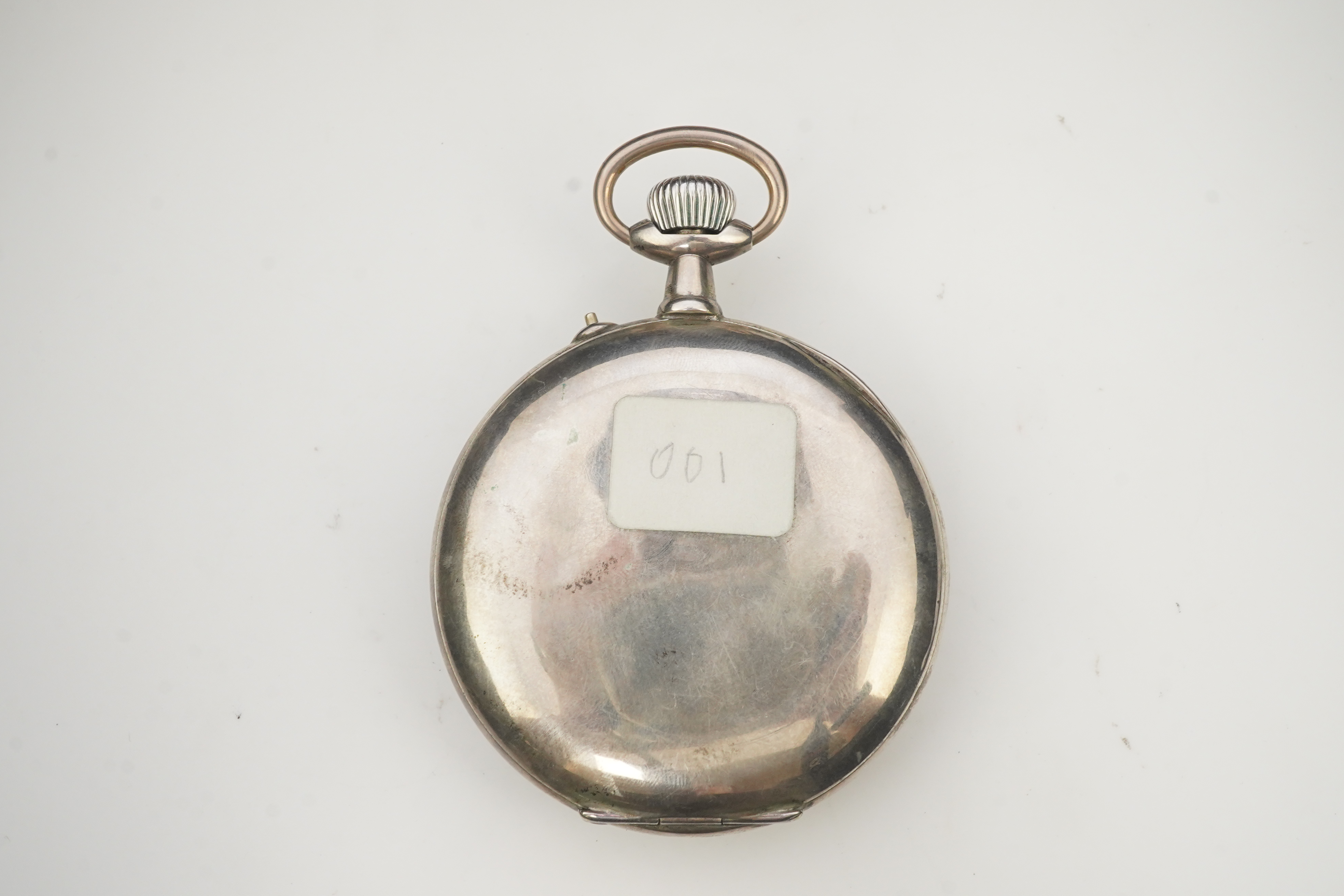 A large early 20th century German 800 standard silver open faced calendar moon phase keyless pocket watch